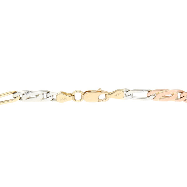 Pulsera eslabón combinado en oro tres tonos 12 kilates.