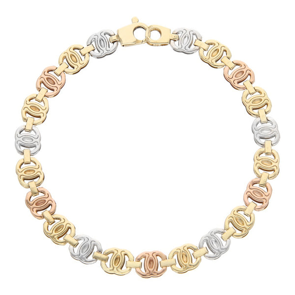 Pulsera eslabón articulado en oro tres tonos 14 kilates.