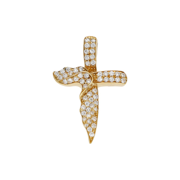 Cruz estilizada con sintéticos en oro amarillo 18 kilates.