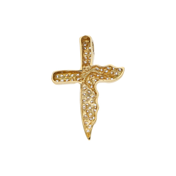 Cruz estilizada con sintéticos en oro amarillo 18 kilates.