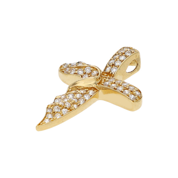 Cruz estilizada con sintéticos en oro amarillo 18 kilates.