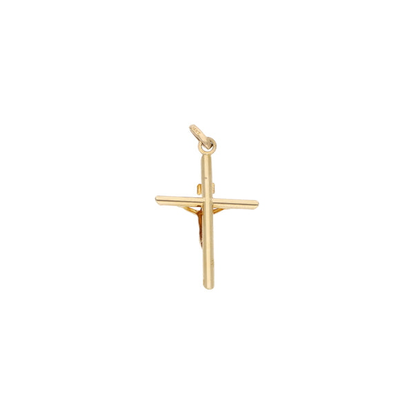 Crucifijo liso en oro amarillo 14 kilates.