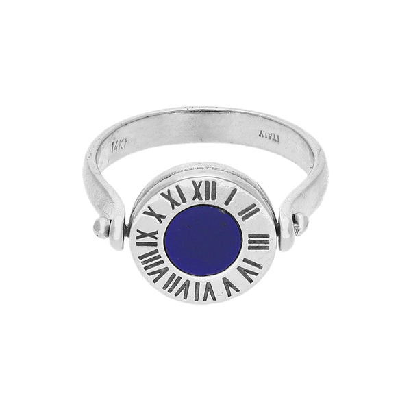 Anillo diseño especial con sintéticos en oro blanco 14 kilates.