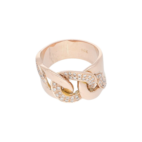Anillo estilizado con diamantes en oro rosa 14 kilates.
