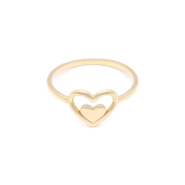 Anillo calado motivo corazón en oro amarillo 14 kilates.