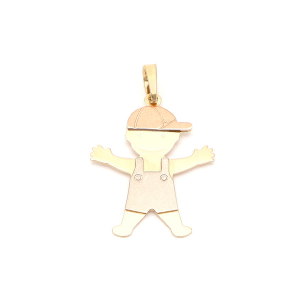 Dije diseño especial motivo niño en oro tres tonos 14 kilates.