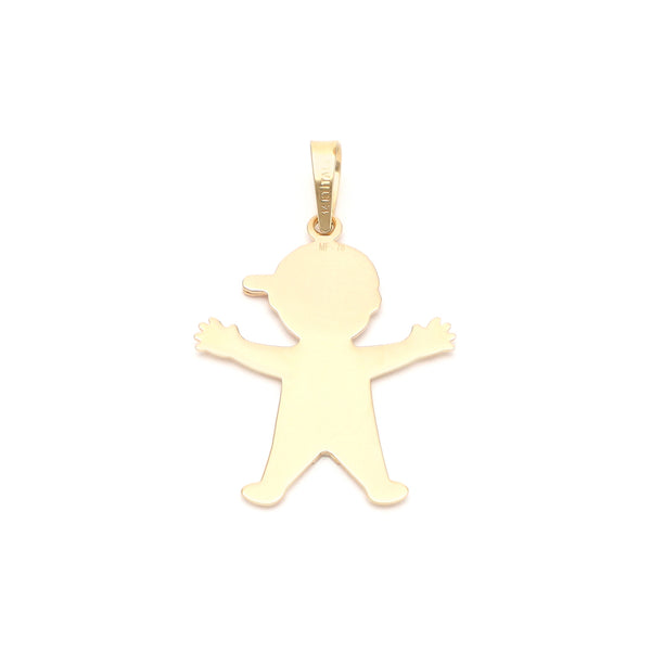 Dije diseño especial motivo niño en oro tres tonos 14 kilates.