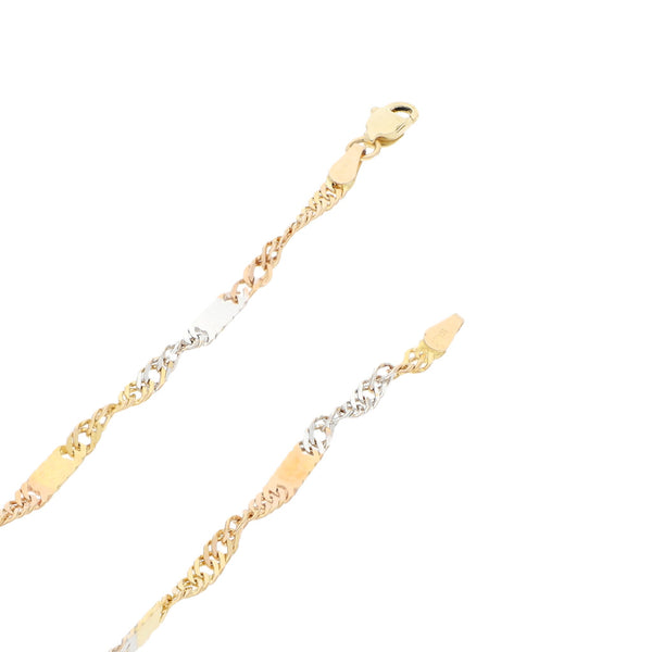Collar eslabón combinado en oro tres tonos 14 kilates.