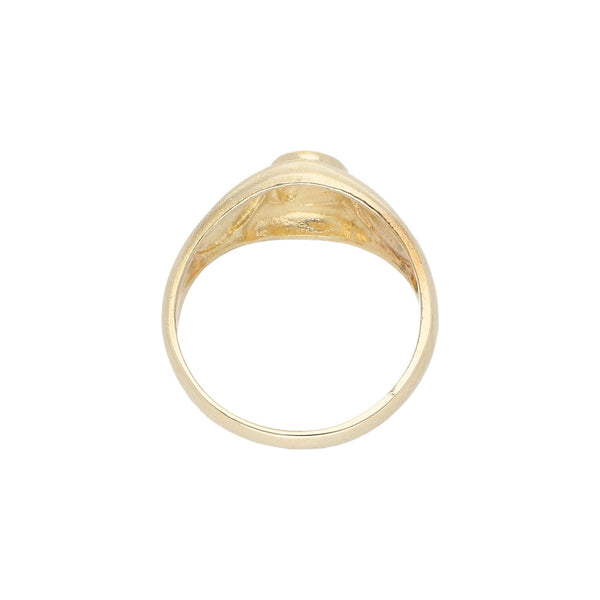 Anillo diseño especial motivo religioso en oro amarillo 14 kilates.