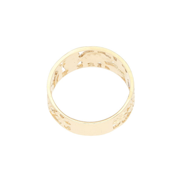 Anillo calado motivos de la suerte en oro amarillo 14 kilates.