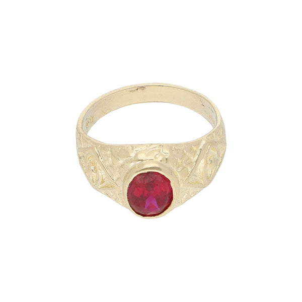 Anillo labrado con sintético en oro amarillo 14 kilates.