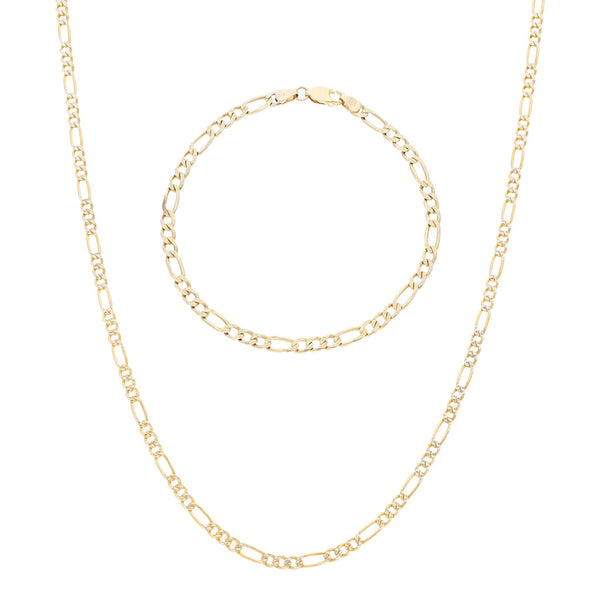 Collar y pulsera de tres eslabones por uno en oro amarillo 14 kilates.