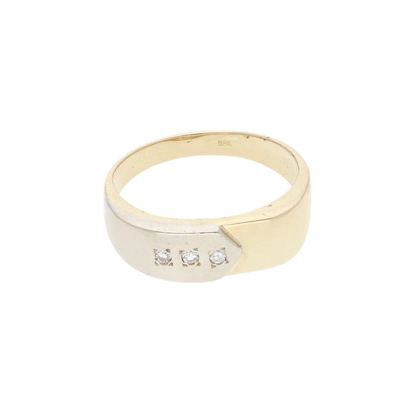 Anillo diseño especial con diamantes en oro dos tonos 14 kilates.