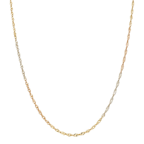 Collar eslabón torzal en oro tres tonos 14 kilates.