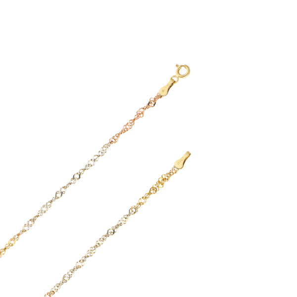 Collar eslabón torzal en oro tres tonos 14 kilates.