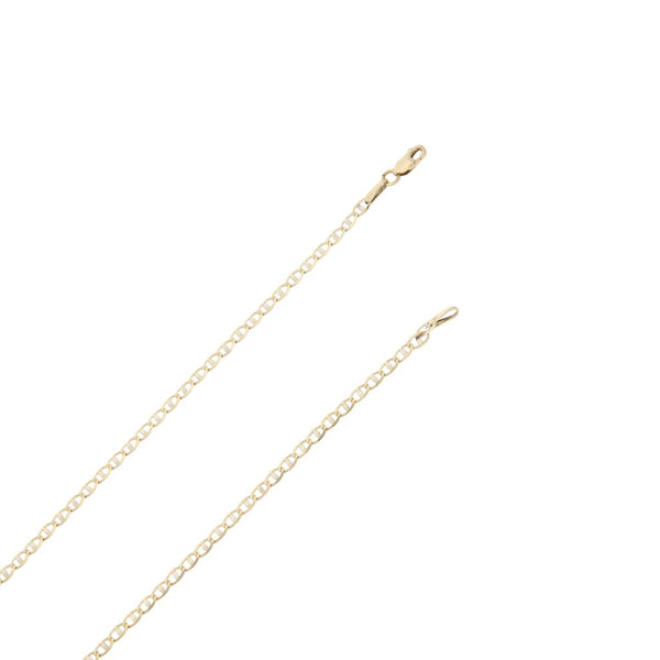 Collar eslabón nudo marino platinado y medalla diseño especial con circonias motivo Divino Niño en oro amarillo 14 kilates.
