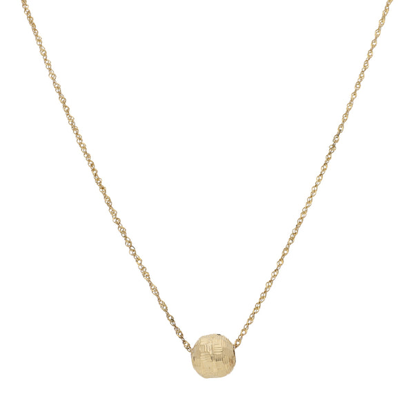 Collar eslabón torzal y dije facetado motivo esfera en oro amarillo 14 kilates.