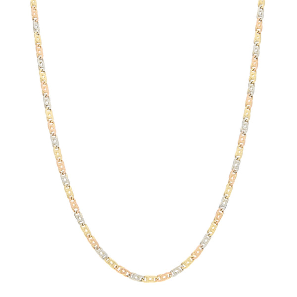 Collar eslabón nudo egipcio en oro tres tonos 14 kilates.