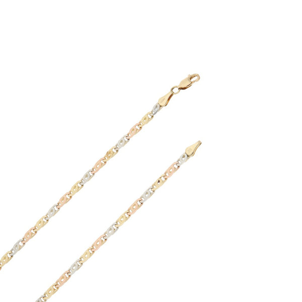 Collar eslabón nudo egipcio en oro tres tonos 14 kilates.