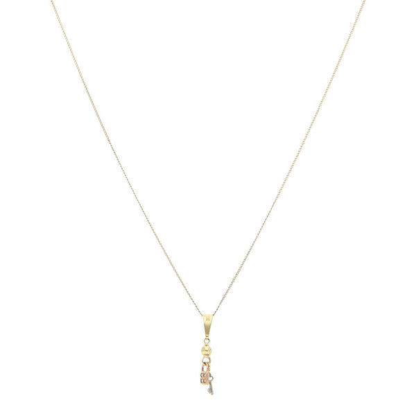 Collar eslabón encontrado y dije diseño especial con circonias motivo llave y candado en oro tres tonos 14 kilates.