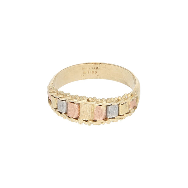 Anillo boleado en oro tres tonos 14 kilates.