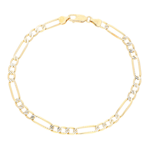 Pulsera de tres eslabones platinados por uno en oro amarillo 14 kilates.