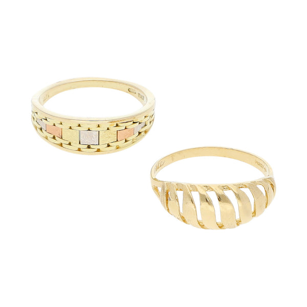 Dos anillos hechuras diferentes en oro tres tonos 14 kilates.