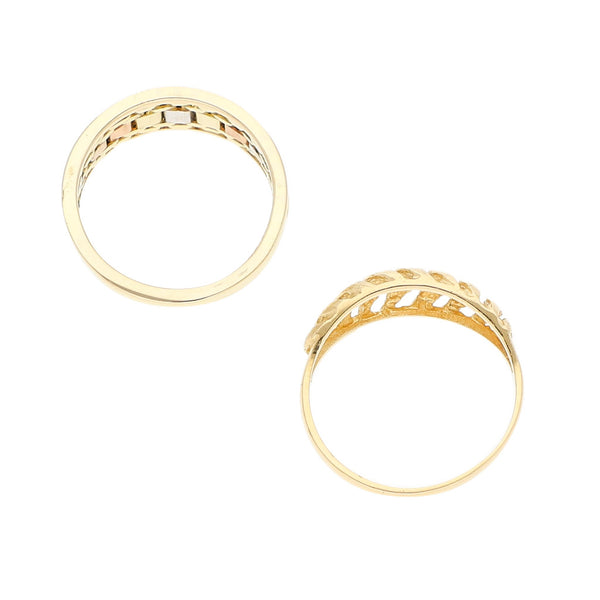 Dos anillos hechuras diferentes en oro tres tonos 14 kilates.