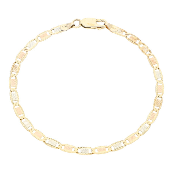 Pulsera eslabón nudo marino en oro tres tonos 14 kilates.