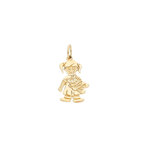 Dije diseño especial motivo niña en oro amarillo 14 kilates.