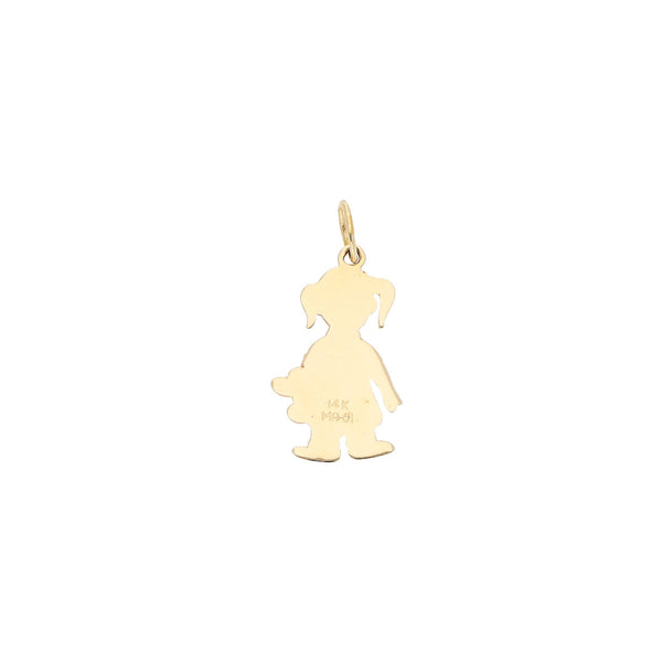 Dije diseño especial motivo niña en oro amarillo 14 kilates.