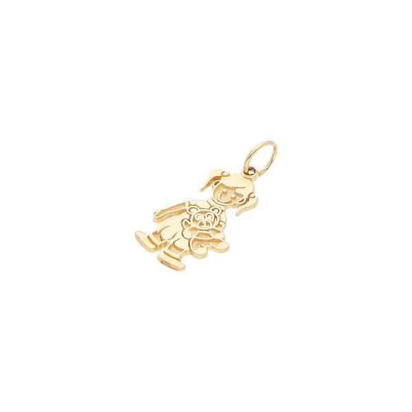 Dije diseño especial motivo niña en oro amarillo 14 kilates.