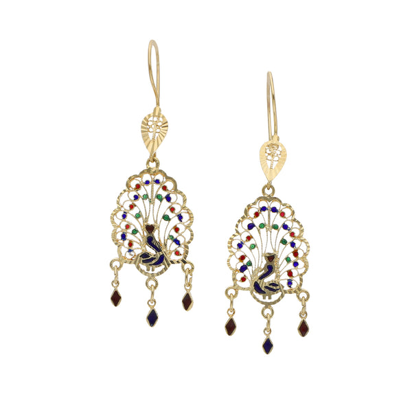 Aretes calados con esmalte en oro amarillo 14 kilates.