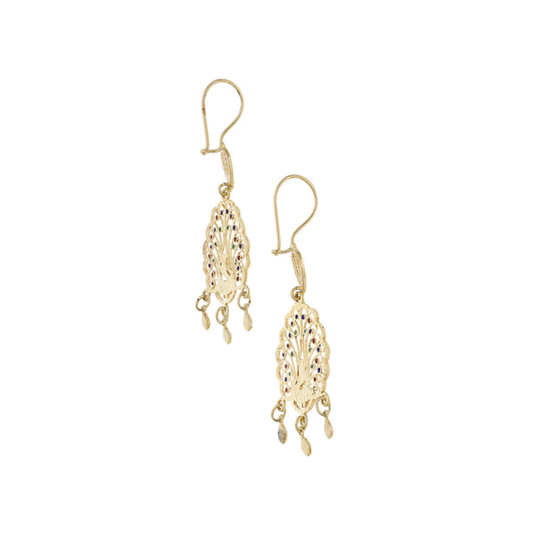 Aretes calados con esmalte en oro amarillo 14 kilates.