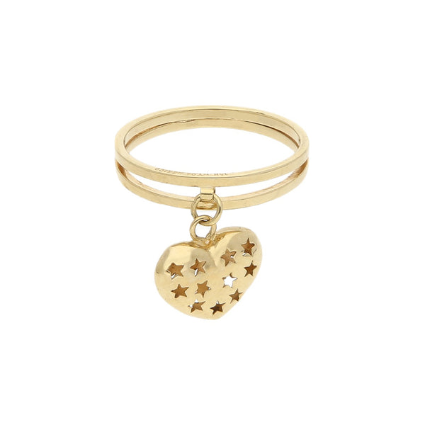 Anillo diseño especial con colgante motivo corazón en oro amarillo 14 kilates.