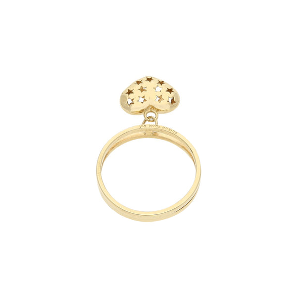 Anillo diseño especial con colgante motivo corazón en oro amarillo 14 kilates.
