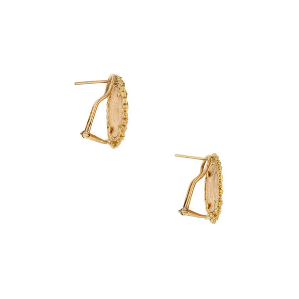 Aretes boleados con dos monedas de dos pesos y medio oro mexicano 21.6 kilates en oro amarillo 14 kilates.