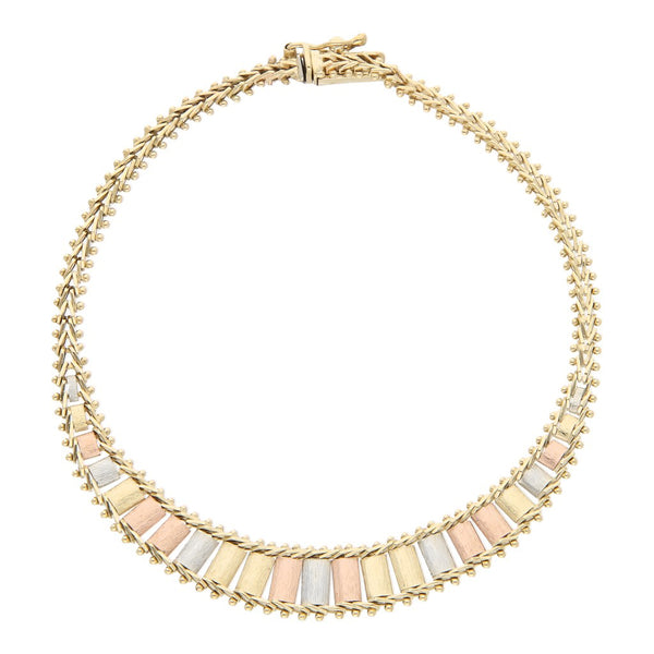 Pulsera eslabón boleado en oro tres tonos 14 kilates.