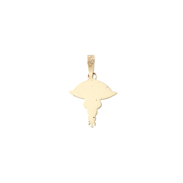 Dije diseño especial motivo símbolo de medicina en oro 12 kilates.