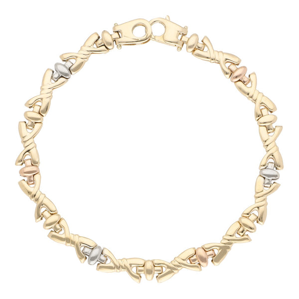Pulsera eslabón articulado en oro tres tonos 14 kilates.