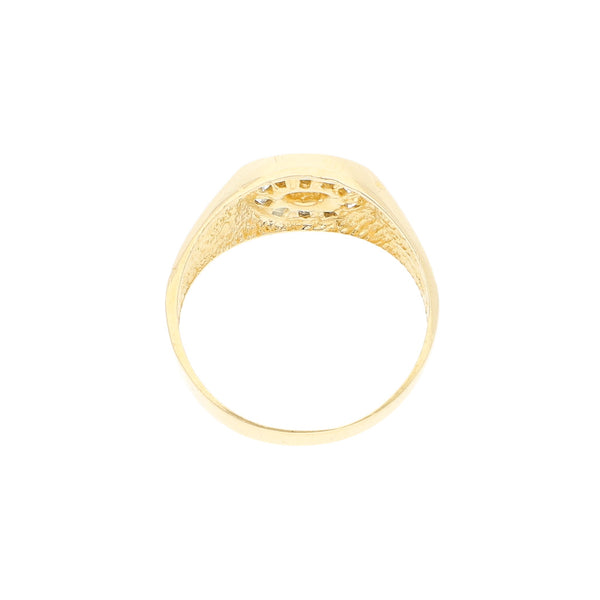 Anillo diseño especial con circonias en oro amarillo 14 kilates.