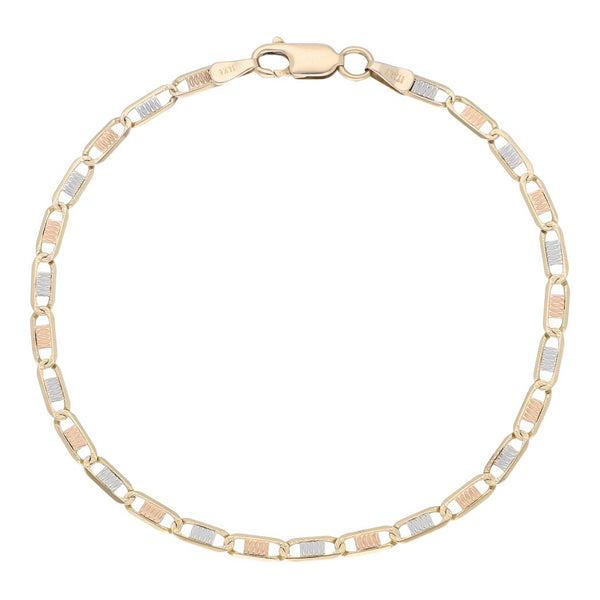 Pulsera eslabón nudo marino en oro tres tonos 14 kilates.