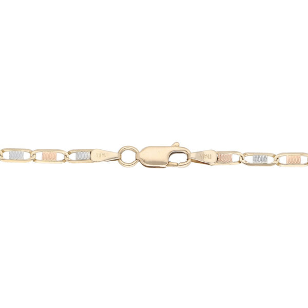 Pulsera eslabón nudo marino en oro tres tonos 14 kilates.