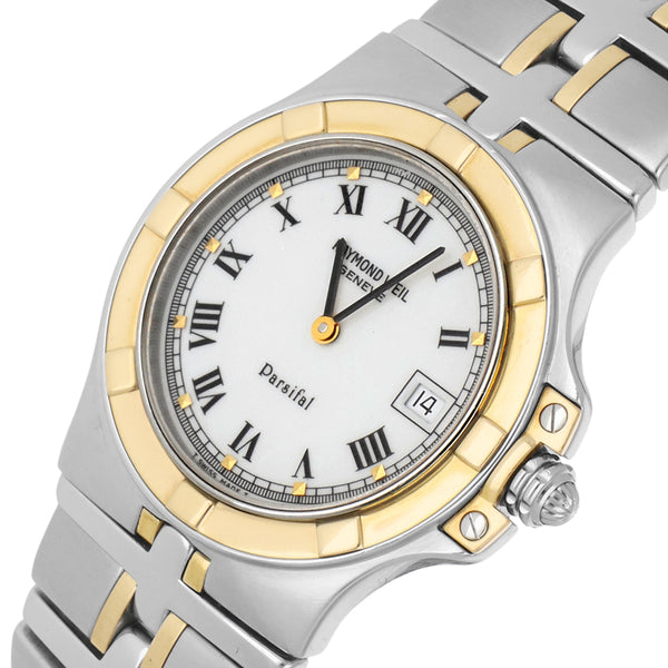 Reloj Raymond Weil para caballero modelo Parsifal vistas oro amarillo 18 kilates.