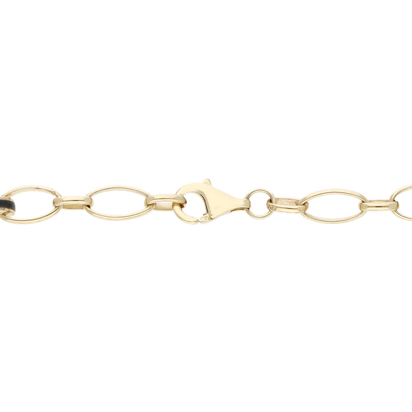 Pulsera eslabón cruzado con sintéticos y esmalte en oro amarillo 14 kilates.