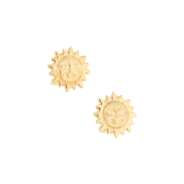 Aretes laminados motivo sol en oro amarillo 14 kilates.