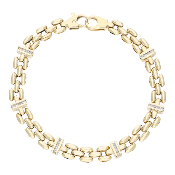 Pulsera eslabón articulado con sintéticos en oro amarillo 14 kilates.