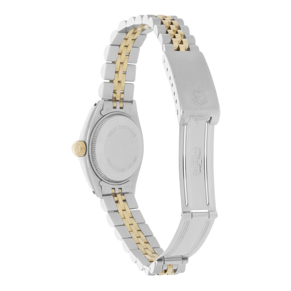 Reloj Rolex para dama modelo Oyster Perpetual Date vistas en oro amarillo 14 kilates.