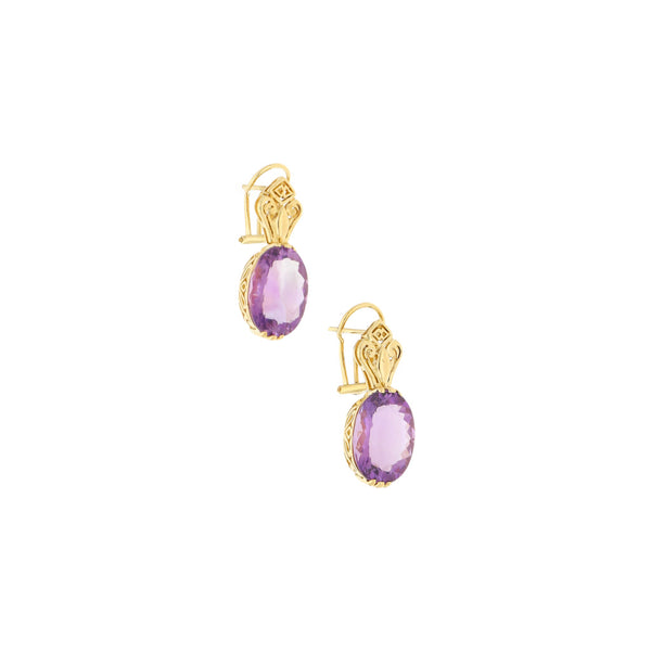 Aretes calados con sintéticos en oro amarillo 18 kilates.
