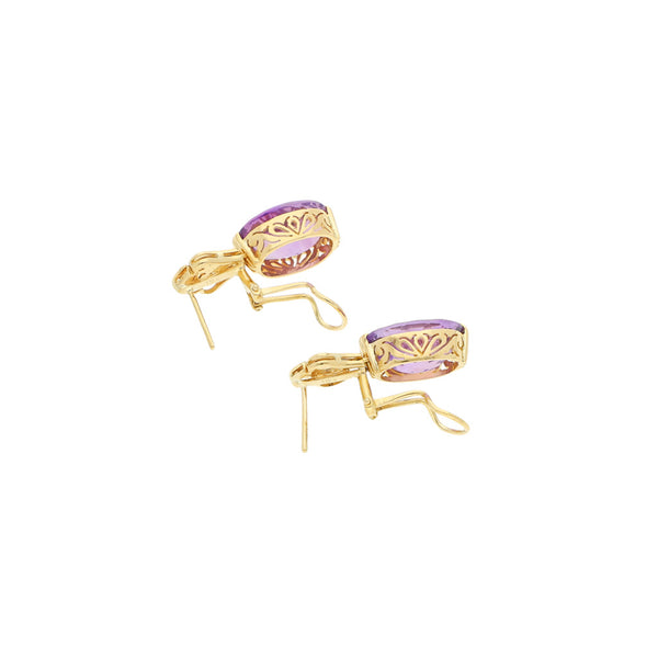 Aretes calados con sintéticos en oro amarillo 18 kilates.
